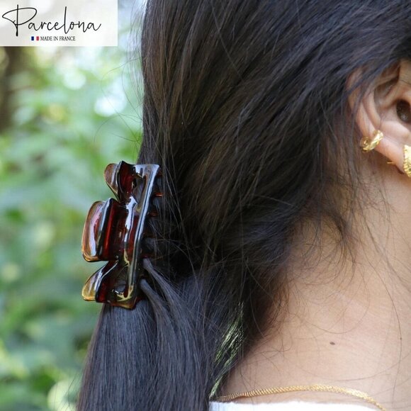 Small Hair Claw Clips Celluloid Set of 2 Tortoise Shell Black Women Girls